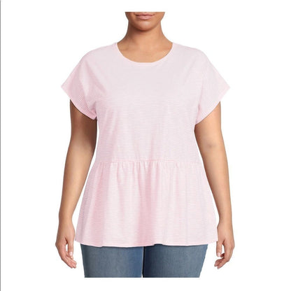 NWT Women’s Plus Size Striped Short Sleeve Peplum T-shirt
