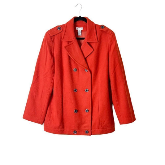 Talbots Wool Blend Pea Coat Jacket in Dark Orange Size 14