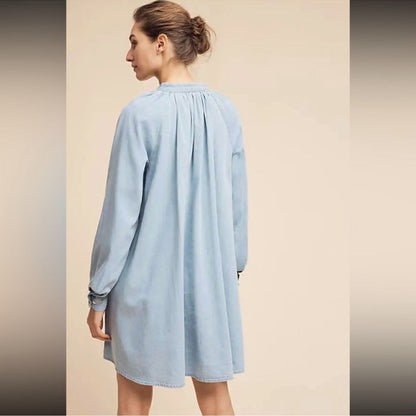 Anthropologie Ne Quittez Pas Denim Tassel Embroidered Swing Dress NEW Size M