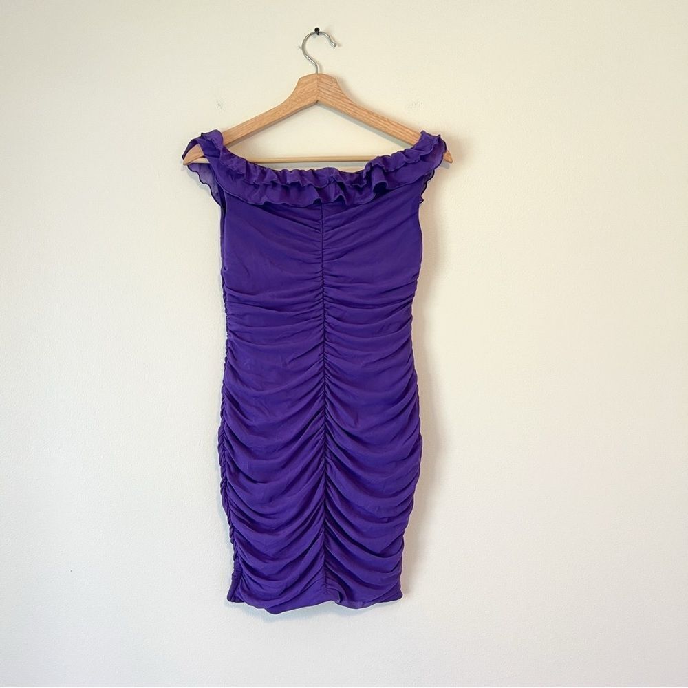 Oh Polly Philia Ruffle Ruched Mini Dress in Violet Purple Size 8 Bodycon