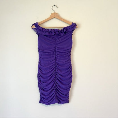 Oh Polly Philia Ruffle Ruched Mini Dress in Violet Purple Size 8 Bodycon