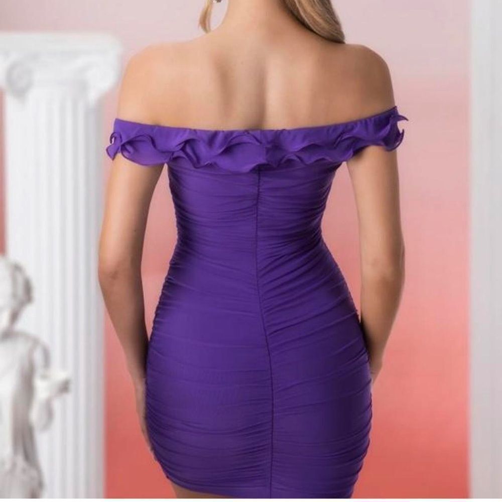 Oh Polly Philia Ruffle Ruched Mini Dress in Violet Purple Size 8 Bodycon