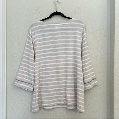 J.Jill Striped Knit Top Size XL Boat Neck 3/4 Sleeve Cream Neutral