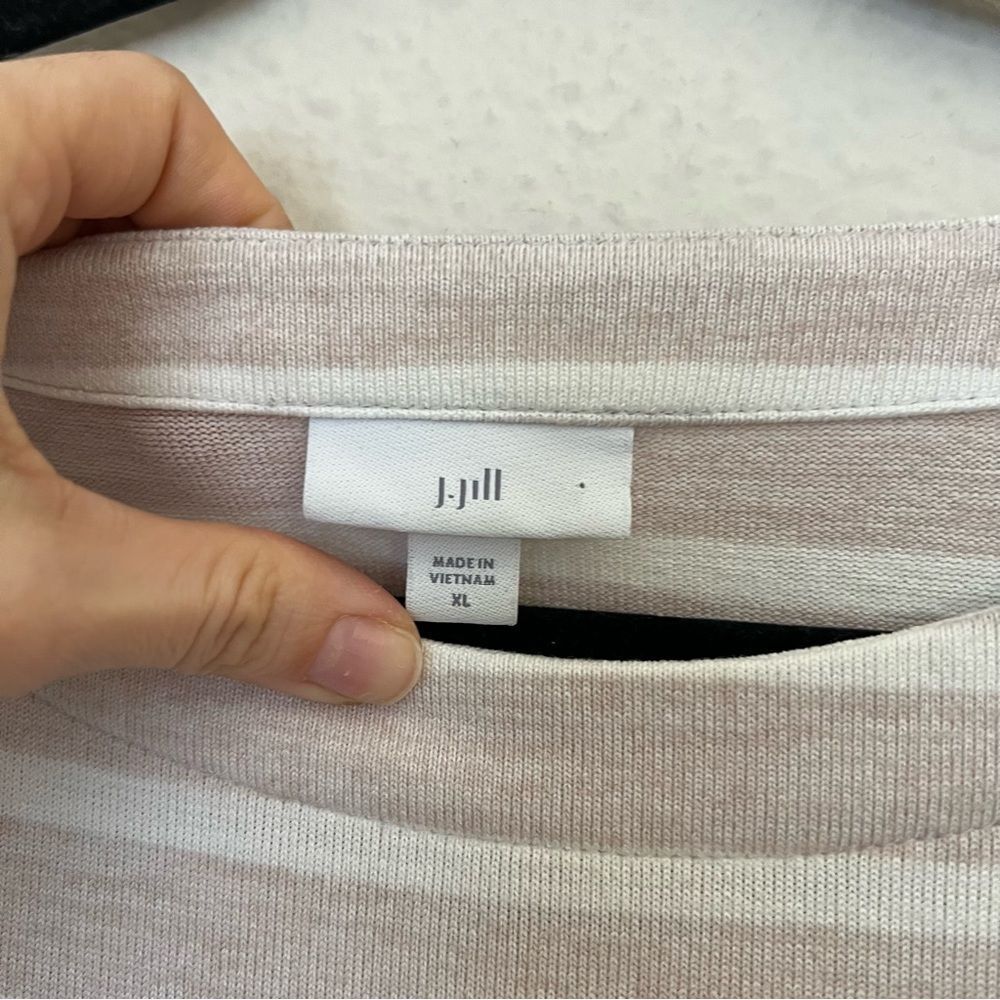 J.Jill Striped Knit Top Size XL Boat Neck 3/4 Sleeve Cream Neutral