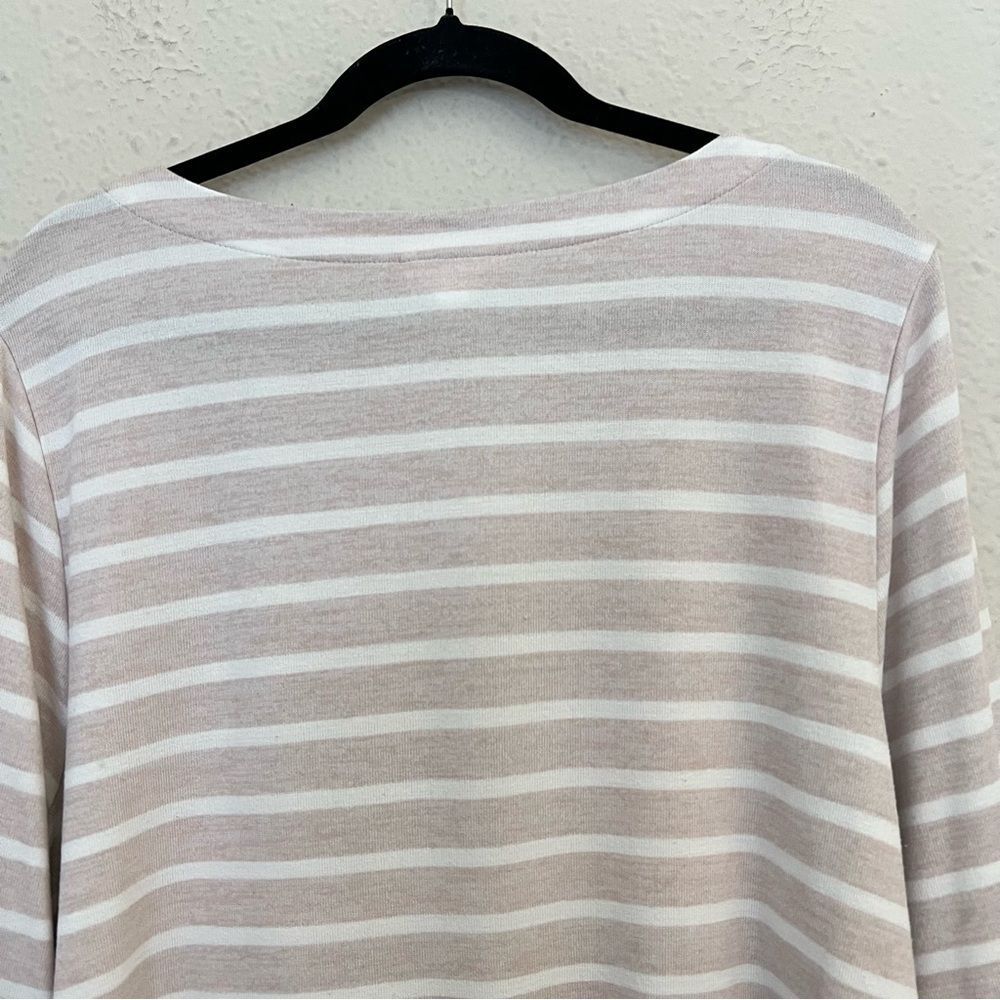 J.Jill Striped Knit Top Size XL Boat Neck 3/4 Sleeve Cream Neutral