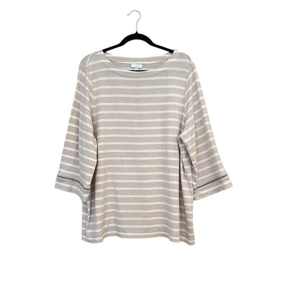 J.Jill Striped Knit Top Size XL Boat Neck 3/4 Sleeve Cream Neutral