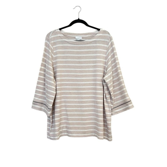 J.Jill Striped Knit Top Size XL Boat Neck 3/4 Sleeve Cream Neutral
