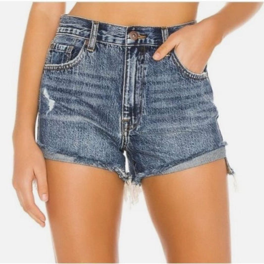 Pistola Kylee Luna Relaxed High Rise Cuffed Distressed Denim Jean Shorts Size 26