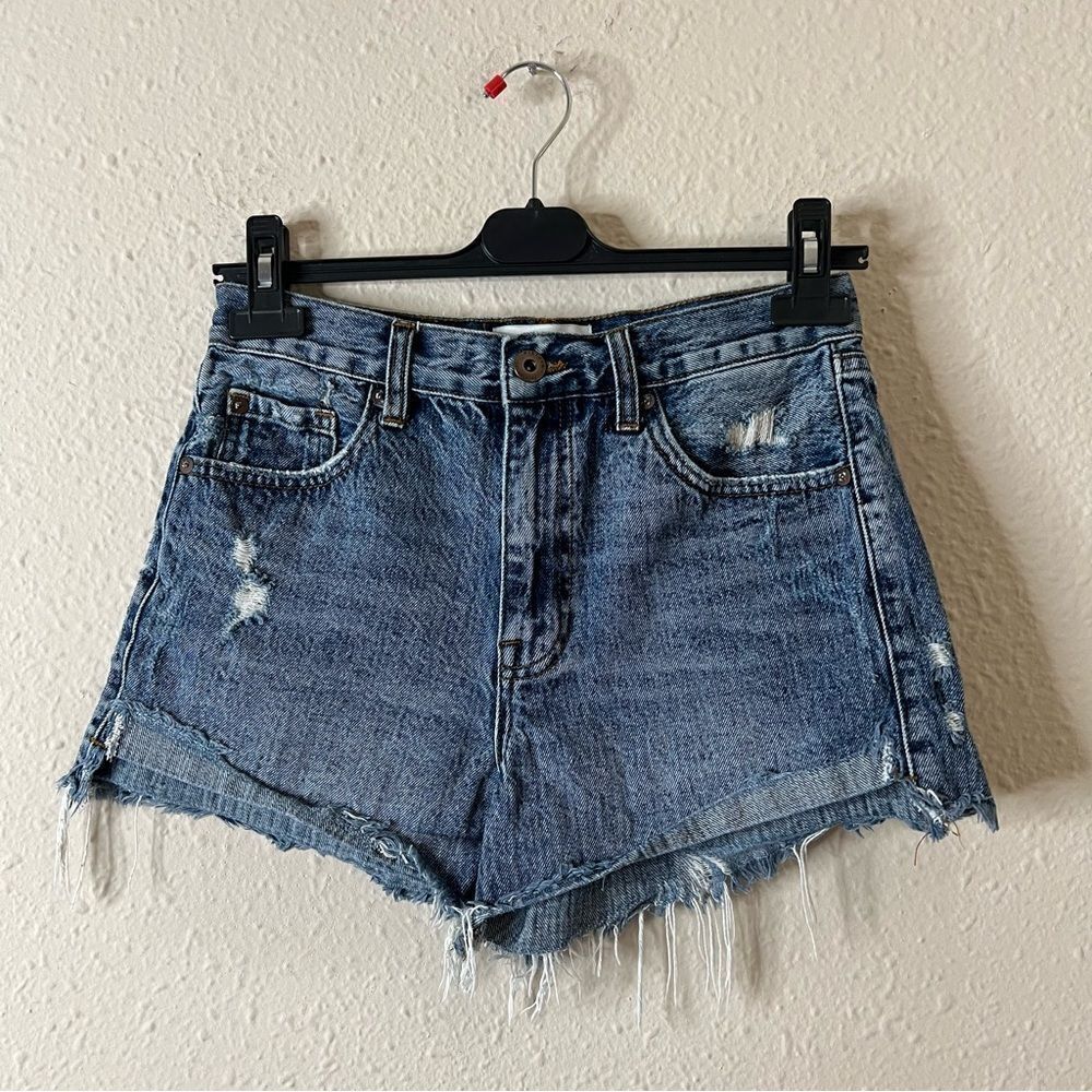 Pistola Kylee Luna Relaxed High Rise Cuffed Distressed Denim Jean Shorts Size 26