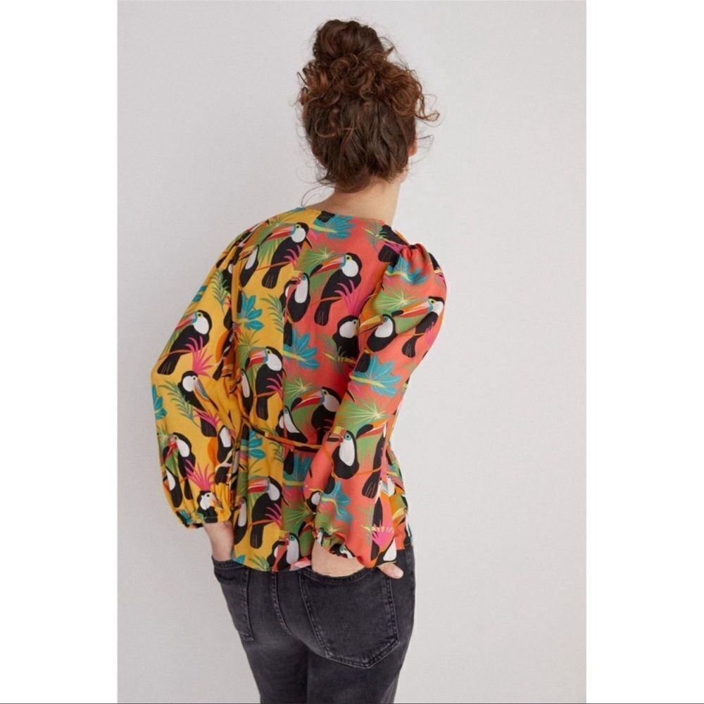 Farm Rio Anthropologie Rainforest Wrap Toucans Tropical Blouse
