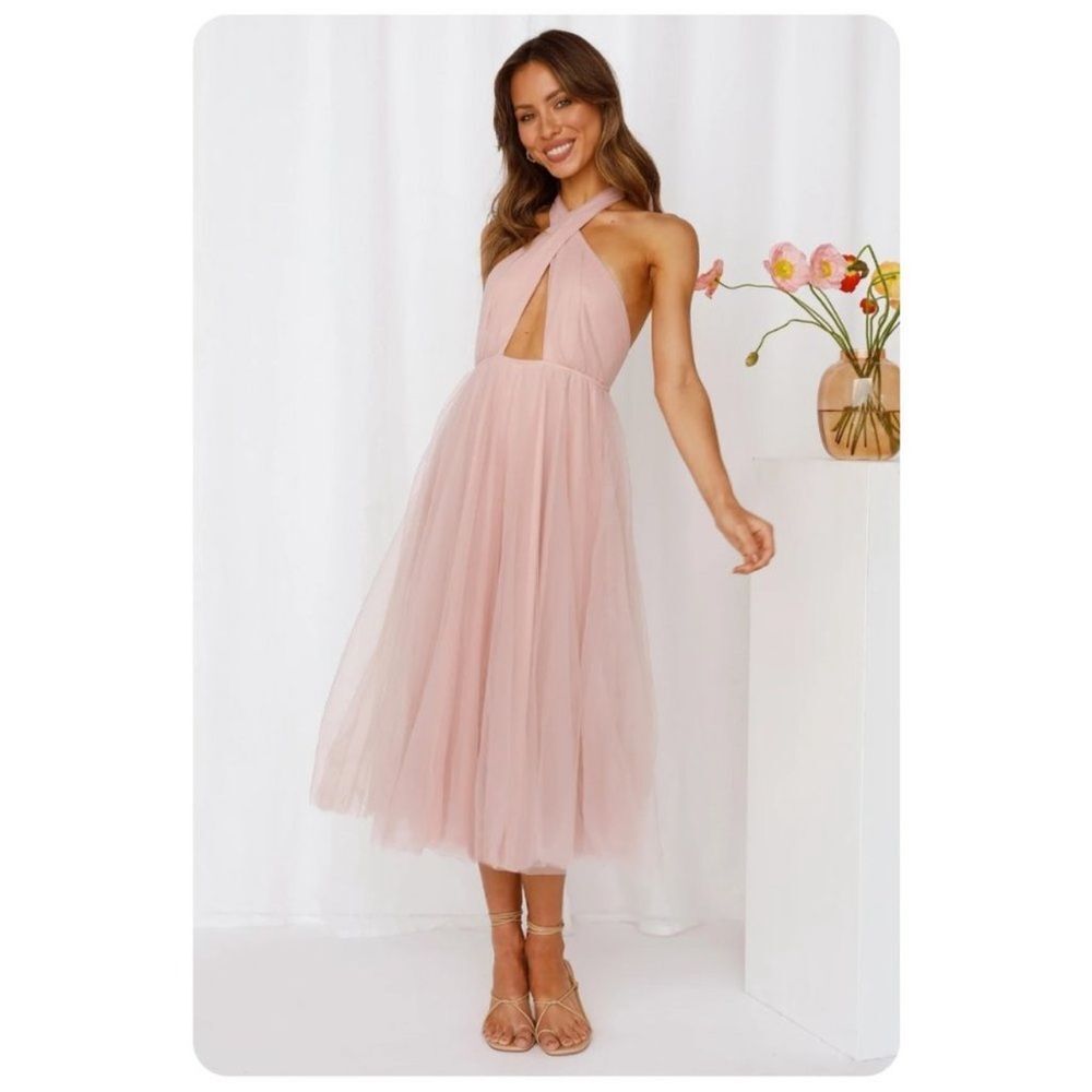 Hello Molly Pink Little Tulle Much Midi Halter Dress NEW Size 4 / Small