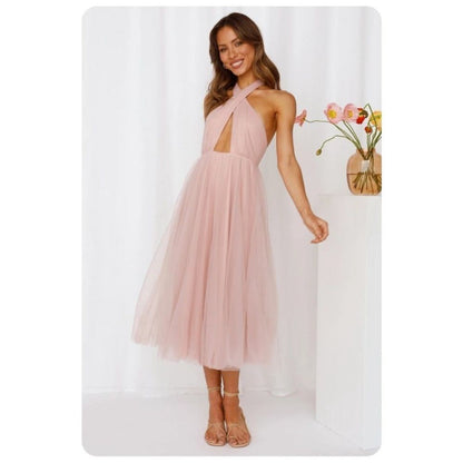 Hello Molly Pink Little Tulle Much Midi Halter Dress NEW Size 4 / Small