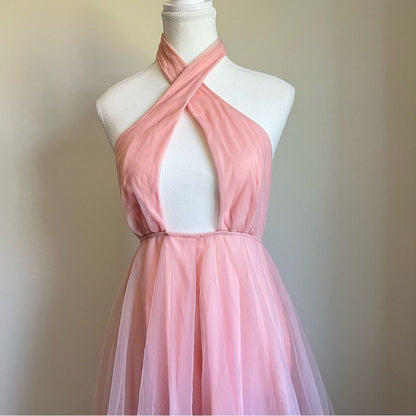 Hello Molly Pink Little Tulle Much Midi Halter Dress NEW Size 4 / Small