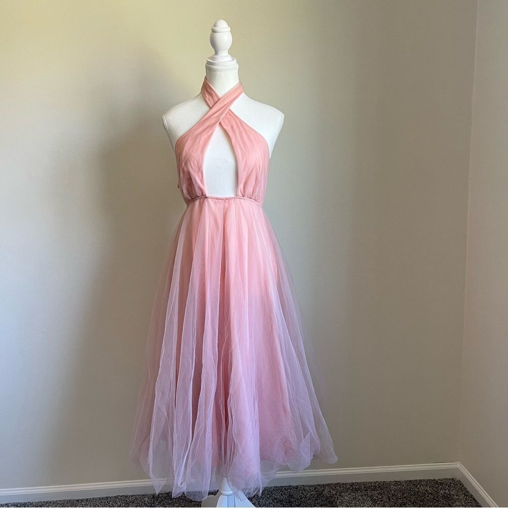 Hello Molly Pink Little Tulle Much Midi Halter Dress NEW Size 4 / Small