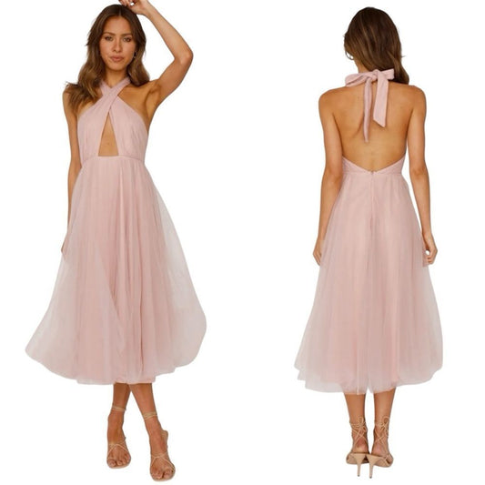 Hello Molly Pink Little Tulle Much Midi Halter Dress NEW Size 4 / Small