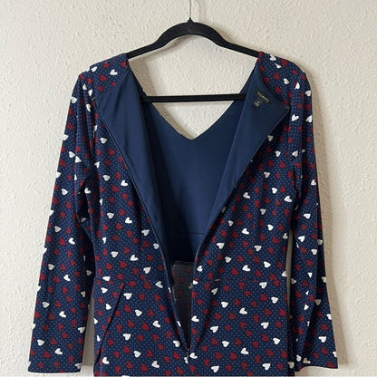 Talbots Heart Print A-Line Jersey Sheath Dress Long Sleeve Navy Blue Size 6