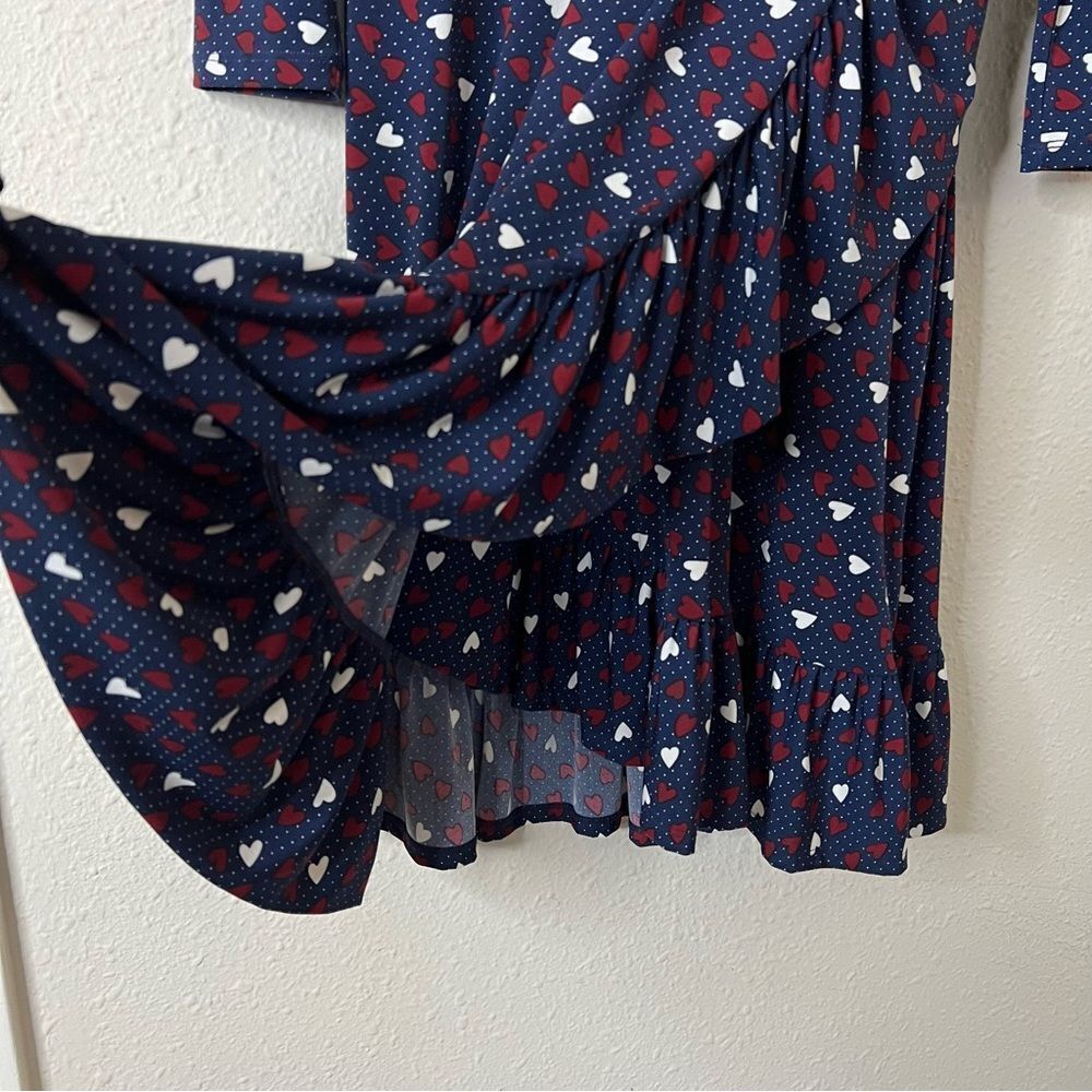 Talbots Heart Print A-Line Jersey Sheath Dress Long Sleeve Navy Blue Size 6