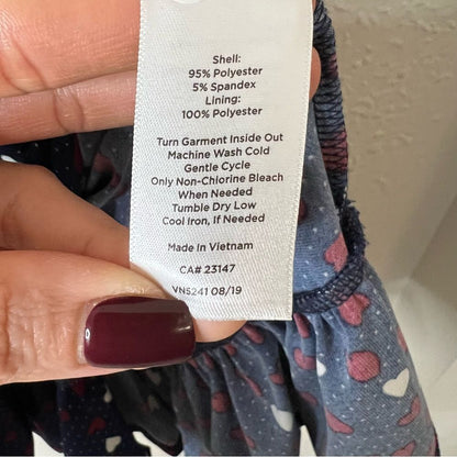 Talbots Heart Print A-Line Jersey Sheath Dress Long Sleeve Navy Blue Size 6