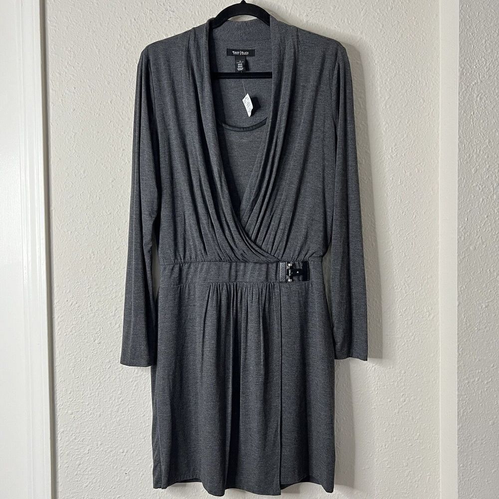 White House Black Market Women’s Surplice Wrap Dress NEW Size 8 Long Sleeve Gray