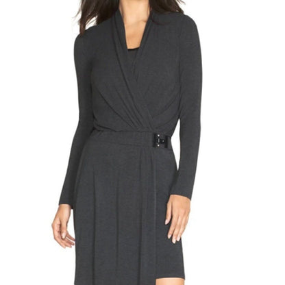 White House Black Market Women’s Surplice Wrap Dress NEW Size 8 Long Sleeve Gray