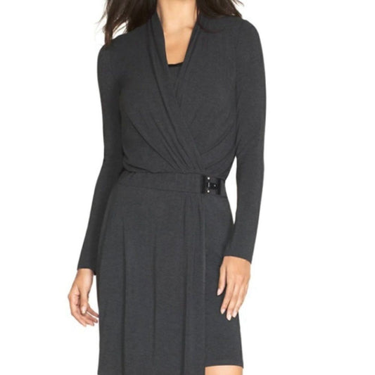 White House Black Market Women’s Surplice Wrap Dress NEW Size 8 Long Sleeve Gray