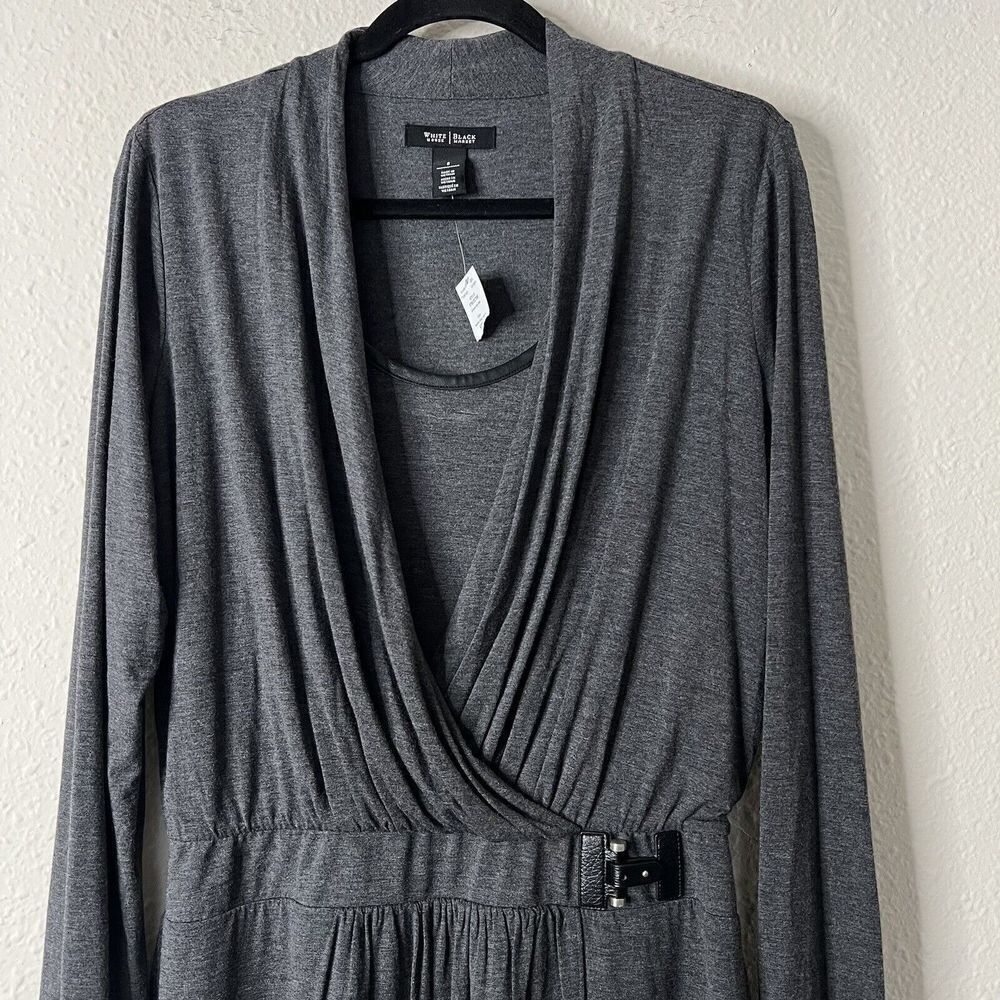 White House Black Market Women’s Surplice Wrap Dress NEW Size 8 Long Sleeve Gray