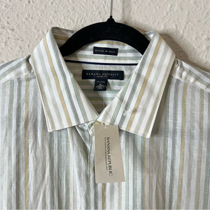 Banana Republic Men’s Linen Blend Striped Long Sleeve Button Down Shirt NEW Size