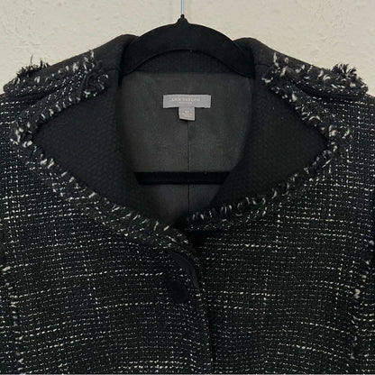 Ann Taylor Wool Blend Tweed Black Fringed Blazer Jacket Size 2 Petites