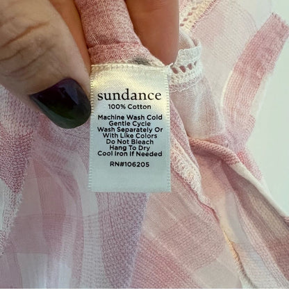 Sundance Risette Pink White Gingham Button Down Tie Sleeve Top Size XS
