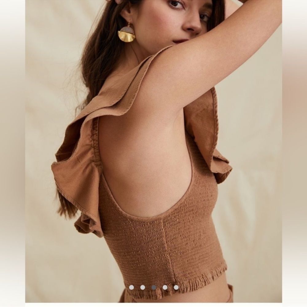 Anthropologie Maeve Ruffled Smocked Tank Top Brown NEW Plus Size 26W