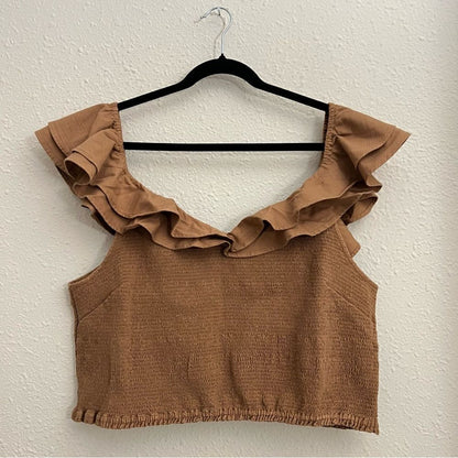 Anthropologie Maeve Ruffled Smocked Tank Top Brown NEW Plus Size 26W