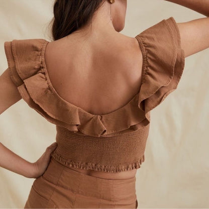 Anthropologie Maeve Ruffled Smocked Tank Top Brown NEW Plus Size 26W