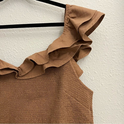 Anthropologie Maeve Ruffled Smocked Tank Top Brown NEW Plus Size 26W
