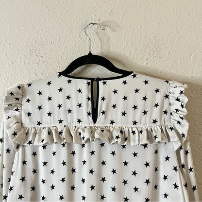 J. Crew Long Sleeve Silk Blouse Top Size 6 Off White Star Printed Ruffle