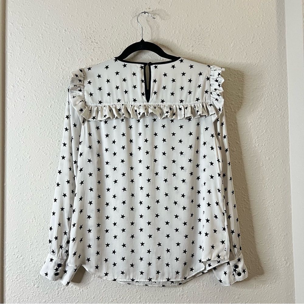 J. Crew Long Sleeve Silk Blouse Top Size 6 Off White Star Printed Ruffle