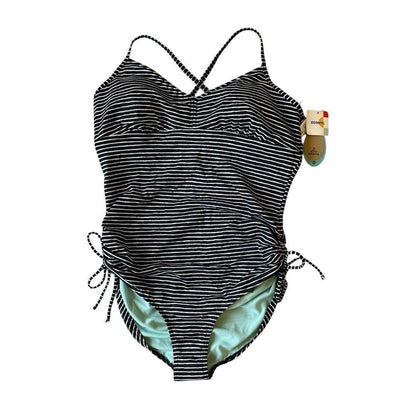 Prana Moorea Striped One Piece Swimsuit NEW Size XL Black White