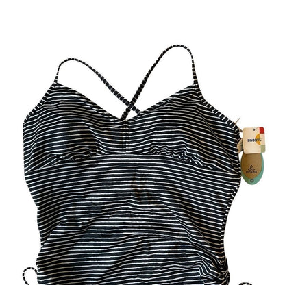 Prana Moorea Striped One Piece Swimsuit NEW Size XL Black White