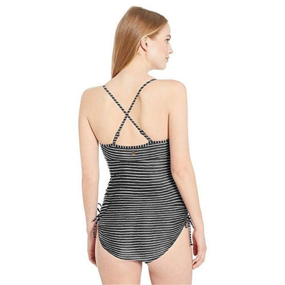 Prana Moorea Striped One Piece Swimsuit NEW Size XL Black White