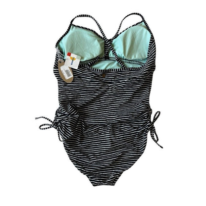 Prana Moorea Striped One Piece Swimsuit NEW Size XL Black White