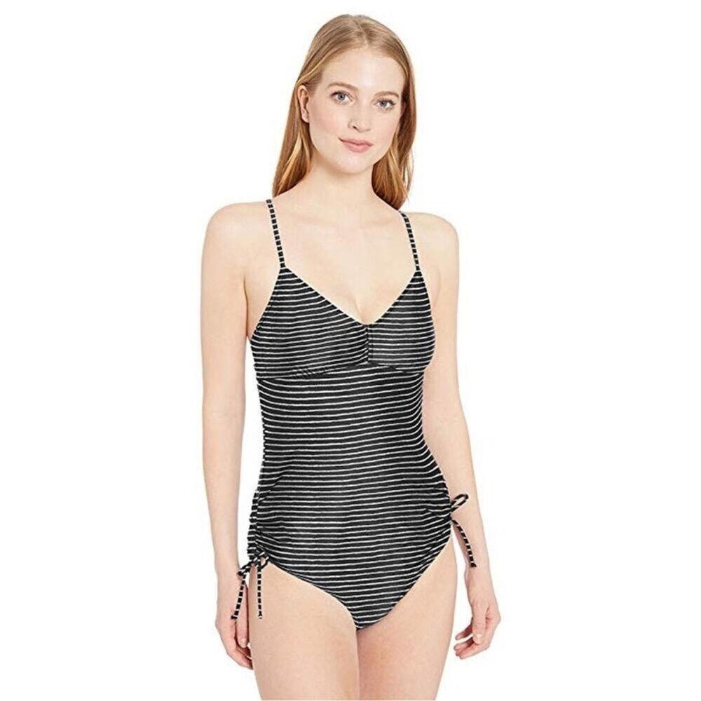 Prana Moorea Striped One Piece Swimsuit NEW Size XL Black White
