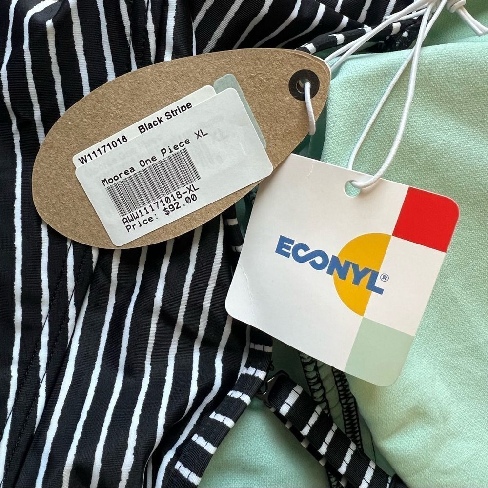 Prana Moorea Striped One Piece Swimsuit NEW Size XL Black White