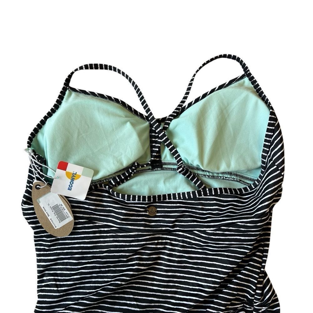 Prana Moorea Striped One Piece Swimsuit NEW Size XL Black White