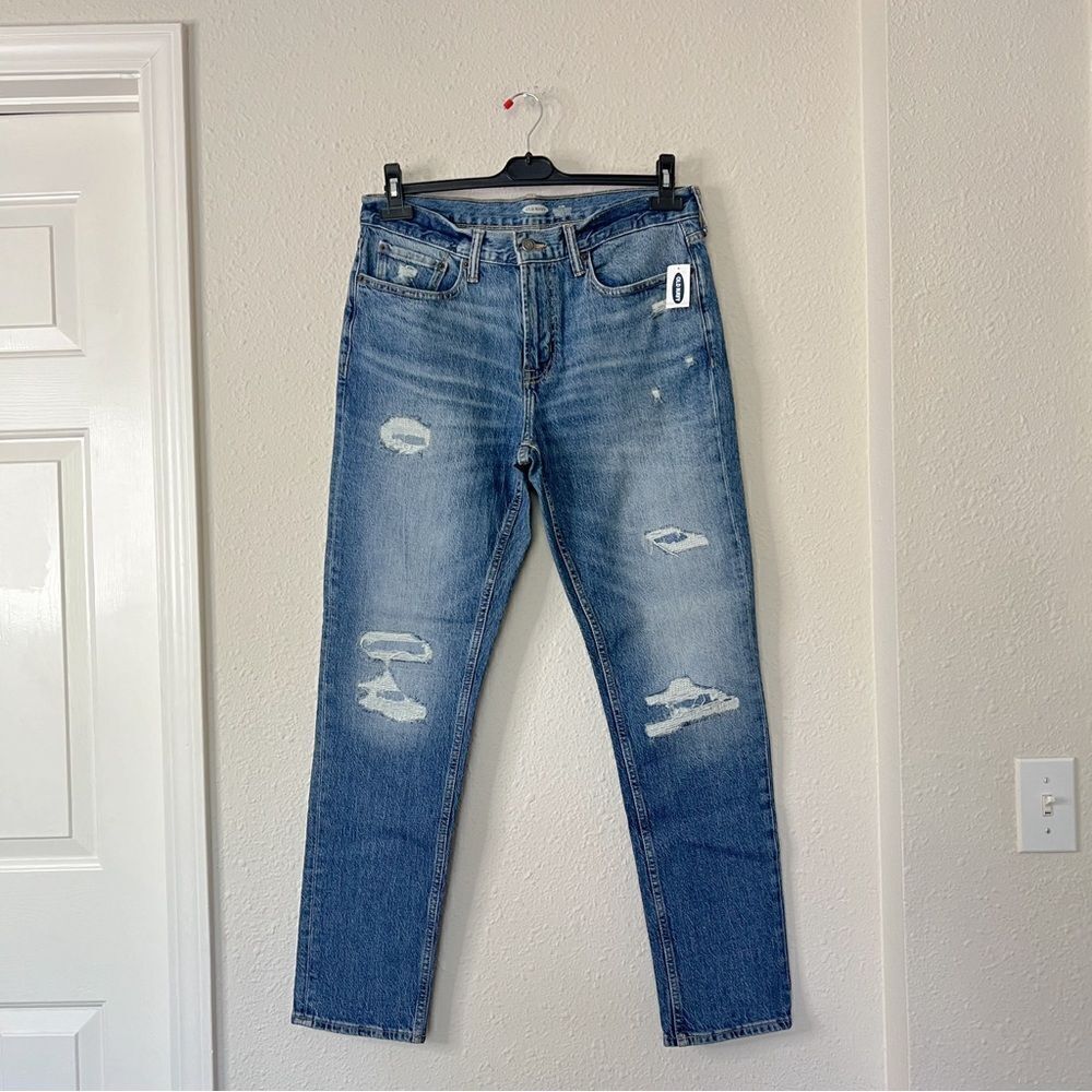 Old Navy Men's Medium Wash Slim Built-In Flex Rip-and-Repair Jeans NEW 33x32