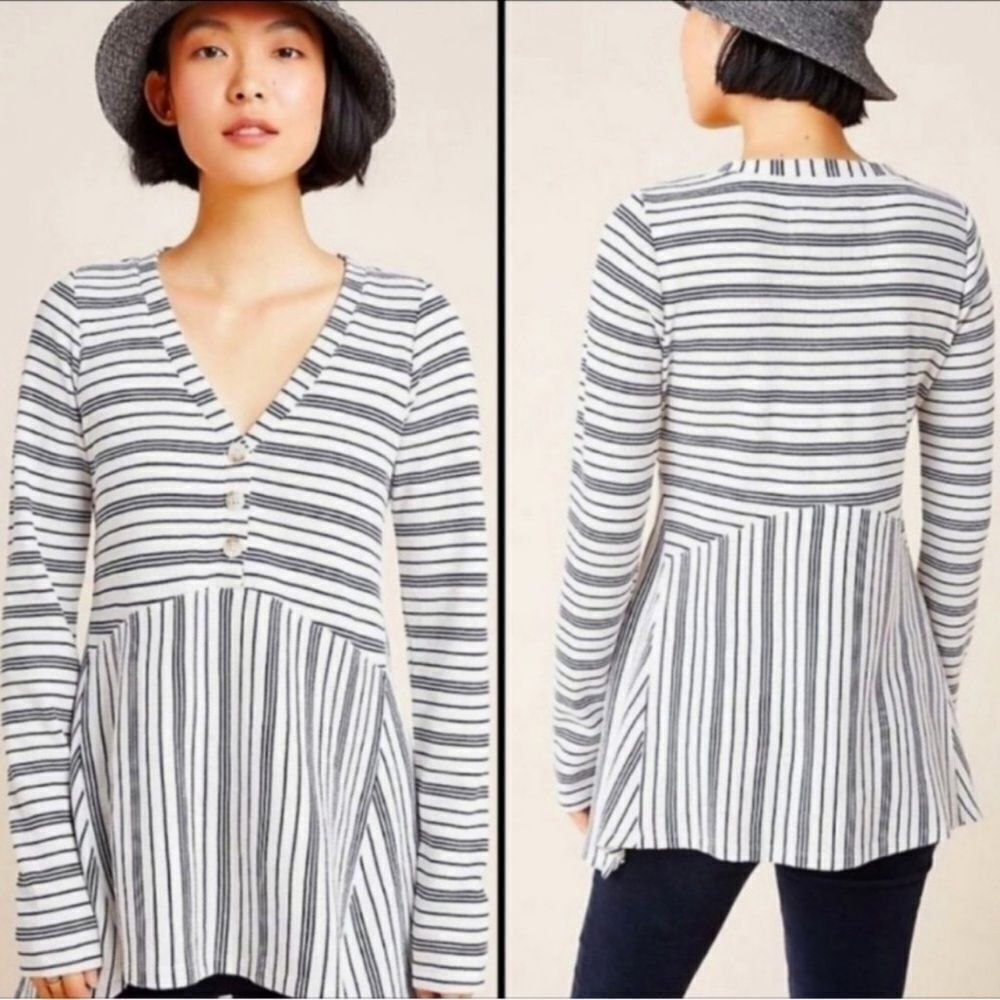 Anthropologie MAEVE Eliza Striped Waffle Knit Long Sleeve Henley Tunic Size XS