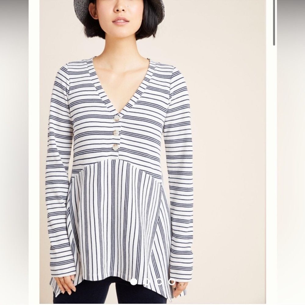 Anthropologie MAEVE Eliza Striped Waffle Knit Long Sleeve Henley Tunic Size XS