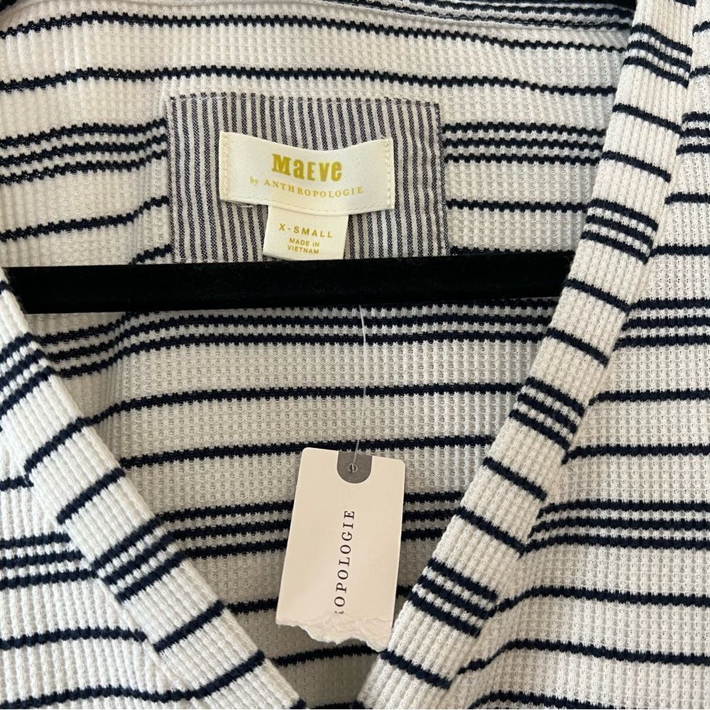 Anthropologie MAEVE Eliza Striped Waffle Knit Long Sleeve Henley Tunic Size XS