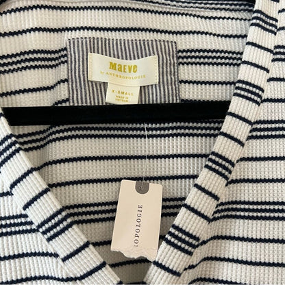 Anthropologie MAEVE Eliza Striped Waffle Knit Long Sleeve Henley Tunic Size XS