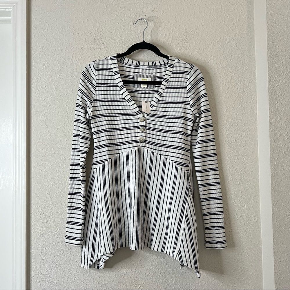 Anthropologie MAEVE Eliza Striped Waffle Knit Long Sleeve Henley Tunic Size XS