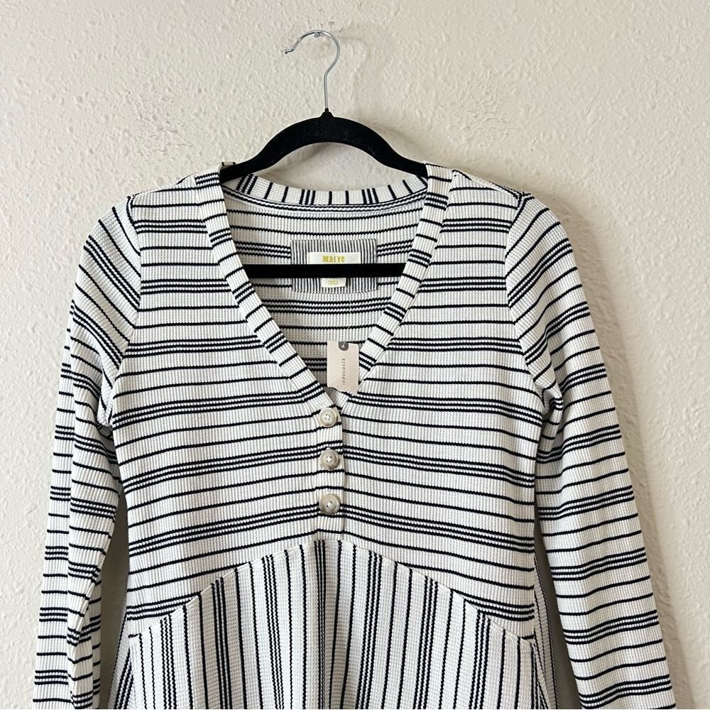 Anthropologie MAEVE Eliza Striped Waffle Knit Long Sleeve Henley Tunic Size XS