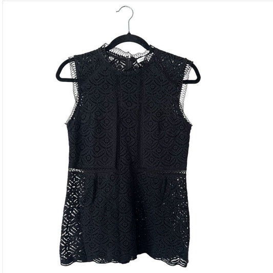 Veronica Beard Edie Lace Sleeveless Peplum Blouse Top Black Size 4